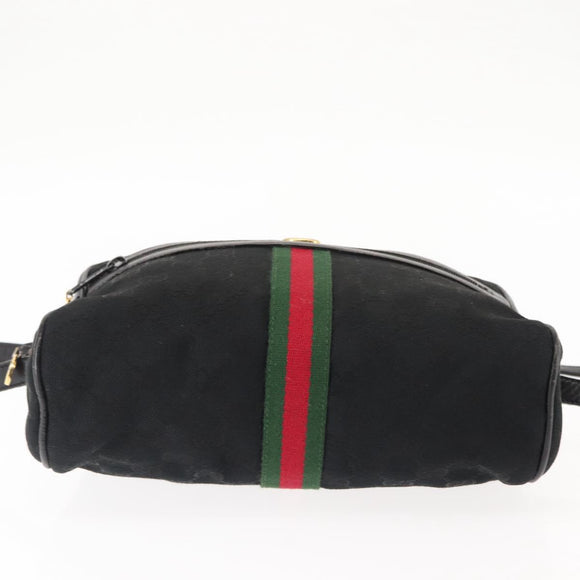 GUCCI GG Canvas Web Sherry Line Shoulder Bag Black Gold Red Auth 145483