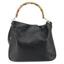 GUCCI Bamboo Hand Bag Leather 2way Black Gold 001 2058 1577 0 Auth 145485-2