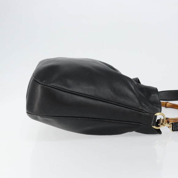 GUCCI Bamboo Hand Bag Leather 2way Black Gold 001 2058 1577 0 Auth 145485