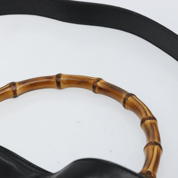 GUCCI Bamboo Hand Bag Leather 2way Black Gold 001 2058 1577 0 Auth 145485