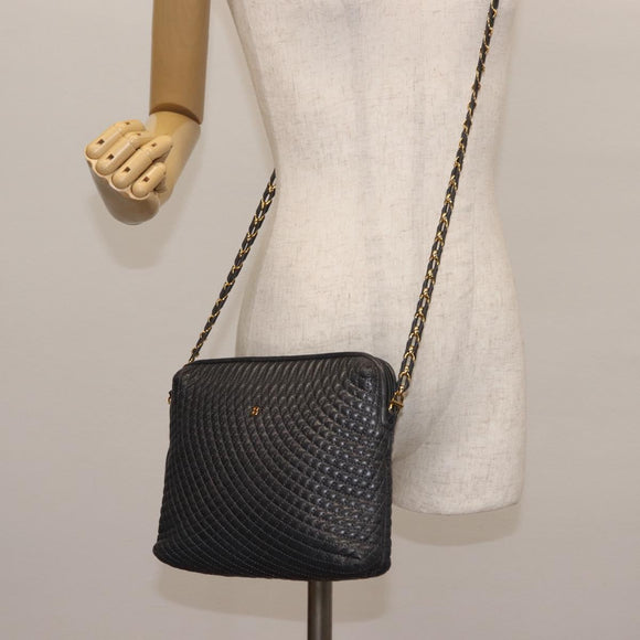 BALLY Chain Shoulder Bag Leather Black Auth 145489