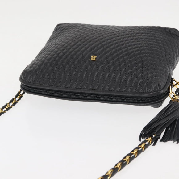 BALLY Chain Shoulder Bag Leather Black Auth 145489