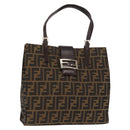 FENDI Zucca Canvas Mamma Baguette Tote Bag Black Silver Brown Auth 145493-1