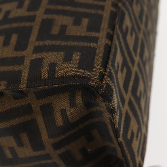 FENDI Zucca Canvas Mamma Baguette Tote Bag Black Silver Brown Auth 145493