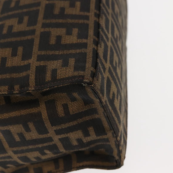FENDI Zucca Canvas Mamma Baguette Tote Bag Black Silver Brown Auth 145493