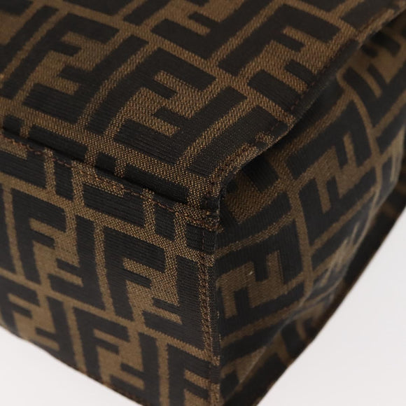 FENDI Zucca Canvas Mamma Baguette Tote Bag Black Silver Brown Auth 145493