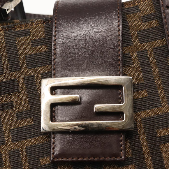 FENDI Zucca Canvas Mamma Baguette Tote Bag Black Silver Brown Auth 145493