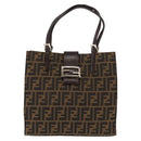 FENDI Zucca Canvas Mamma Baguette Tote Bag Black Silver Brown Auth 145493-13
