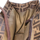 FENDI Zucca Canvas Mamma Baguette Tote Bag Black Silver Brown Auth 145493-21