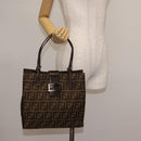FENDI Zucca Canvas Mamma Baguette Tote Bag Black Silver Brown Auth 145493-23