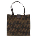 FENDI Zucca Canvas Mamma Baguette Tote Bag Black Silver Brown Auth 145493-2