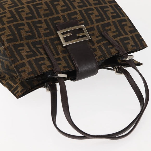 FENDI Zucca Canvas Mamma Baguette Tote Bag Black Silver Brown Auth 145493