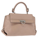 Salvatore Ferragamo Gancini Sophia Hand Bag Leather Beige Silver Auth 145498-1