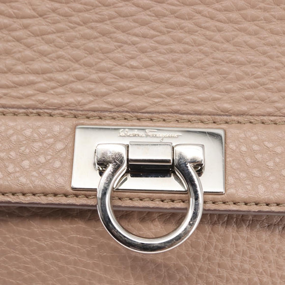 Salvatore Ferragamo Gancini Sophia Hand Bag Leather Beige Silver Auth 145498