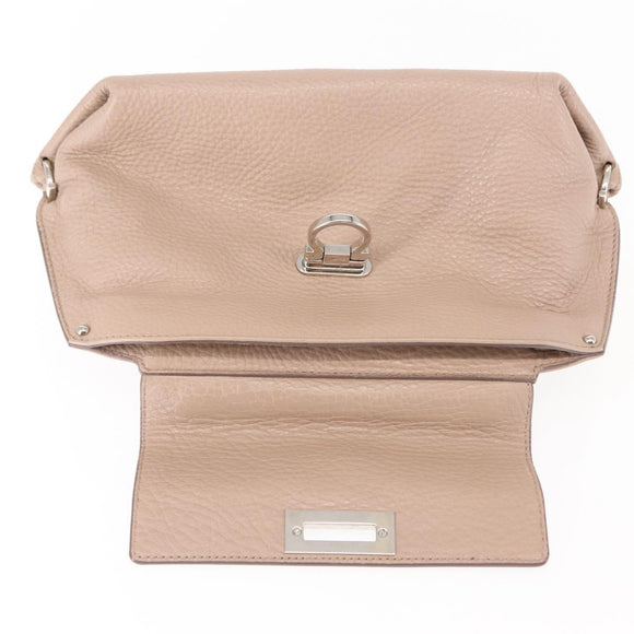 Salvatore Ferragamo Gancini Sophia Hand Bag Leather Beige Silver Auth 145498