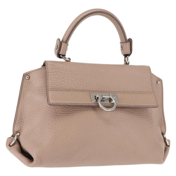 Salvatore Ferragamo Gancini Sophia Hand Bag Leather Beige Silver Auth 145498