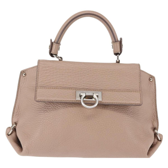 Salvatore Ferragamo Gancini Sophia Hand Bag Leather Beige Silver Auth 145498