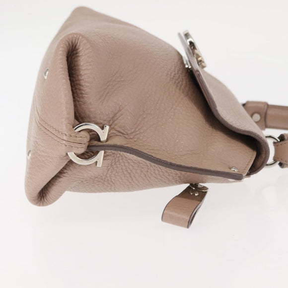 Salvatore Ferragamo Gancini Sophia Hand Bag Leather Beige Silver Auth 145498