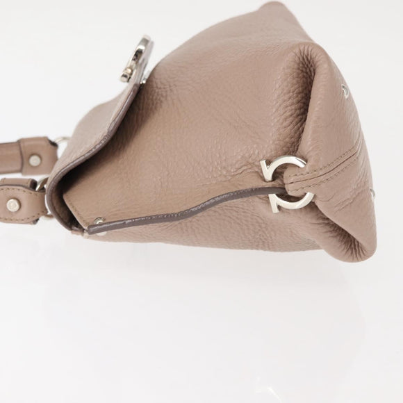 Salvatore Ferragamo Gancini Sophia Hand Bag Leather Beige Silver Auth 145498
