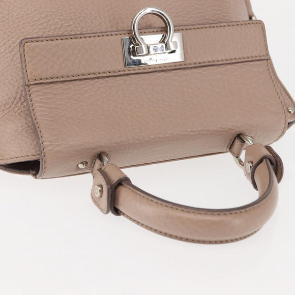 Salvatore Ferragamo Gancini Sophia Hand Bag Leather Beige Silver Auth 145498