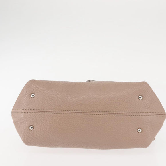 Salvatore Ferragamo Gancini Sophia Hand Bag Leather Beige Silver Auth 145498