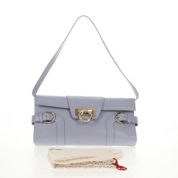 Salvatore Ferragamo Gancini Shoulder Bag Leather Purple Gold Auth 145499V