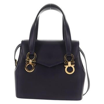 Salvatore Ferragamo Gancini Hand Bag Leather 2way Purple Gold Auth 145500V - 0