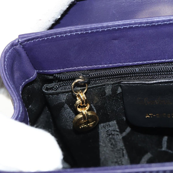Salvatore Ferragamo Gancini Hand Bag Leather 2way Purple Gold Auth 145500V