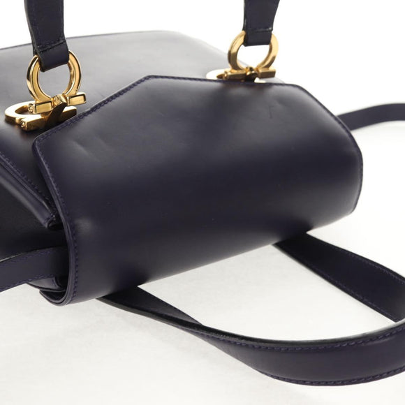 Salvatore Ferragamo Gancini Hand Bag Leather 2way Purple Gold Auth 145500V