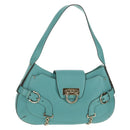 Salvatore Ferragamo Gancini Bag Leather Turquoise Blue Gold Auth 145501V-1