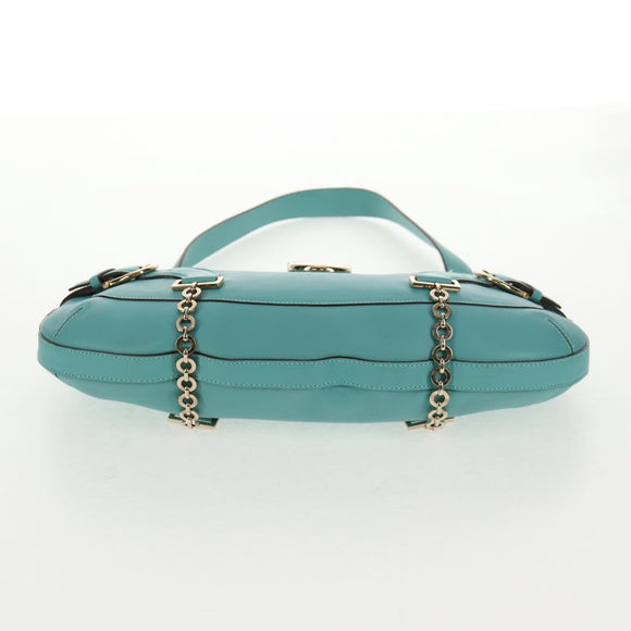 Salvatore Ferragamo Gancini Bag Leather Turquoise Blue Gold Auth 145501V