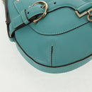 Salvatore Ferragamo Gancini Bag Leather Turquoise Blue Gold Auth 145501V-15