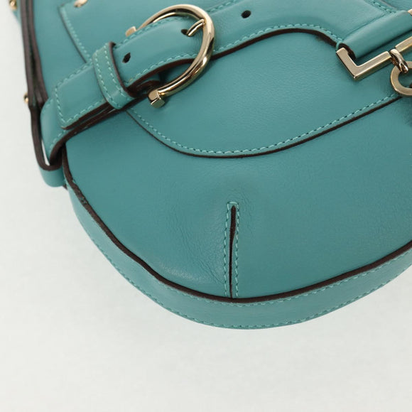 Salvatore Ferragamo Gancini Bag Leather Turquoise Blue Gold Auth 145501V