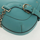 Salvatore Ferragamo Gancini Bag Leather Turquoise Blue Gold Auth 145501V-16