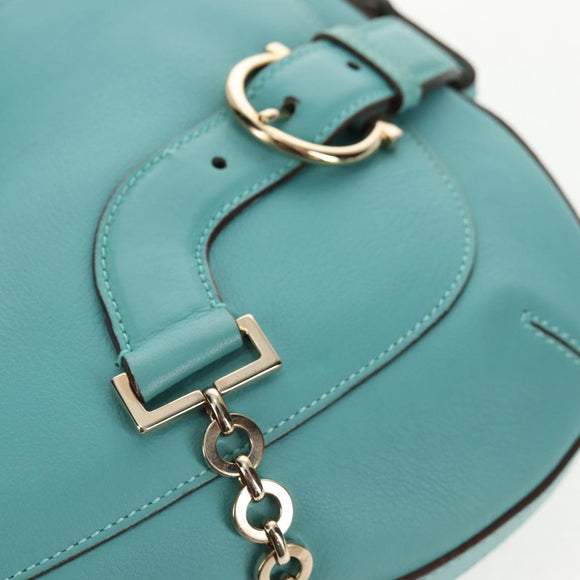 Salvatore Ferragamo Gancini Bag Leather Turquoise Blue Gold Auth 145501V