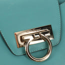 Salvatore Ferragamo Gancini Bag Leather Turquoise Blue Gold Auth 145501V-20