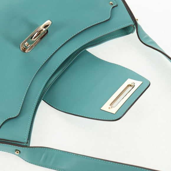 Salvatore Ferragamo Gancini Bag Leather Turquoise Blue Gold Auth 145501V
