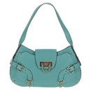 Salvatore Ferragamo Gancini Bag Leather Turquoise Blue Gold Auth 145501V-13