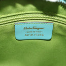 Salvatore Ferragamo Gancini Bag Leather Turquoise Blue Gold Auth 145501V-11