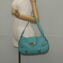 Salvatore Ferragamo Gancini Bag Leather Turquoise Blue Gold Auth 145501V-27