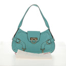 Salvatore Ferragamo Gancini Bag Leather Turquoise Blue Gold Auth 145501V-12