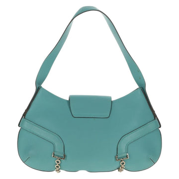 Salvatore Ferragamo Gancini Bag Leather Turquoise Blue Gold Auth 145501V - 0