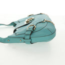 Salvatore Ferragamo Gancini Bag Leather Turquoise Blue Gold Auth 145501V-4