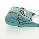 Salvatore Ferragamo Gancini Bag Leather Turquoise Blue Gold Auth 145501V-5