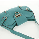 Salvatore Ferragamo Gancini Bag Leather Turquoise Blue Gold Auth 145501V-7