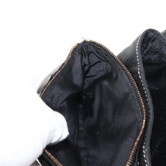 Salvatore Ferragamo Gancini Shoulder Bag Leather Black Gold Auth 145502