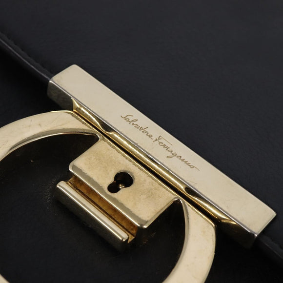 Salvatore Ferragamo Gancini Shoulder Bag Leather Black Gold Auth 145503