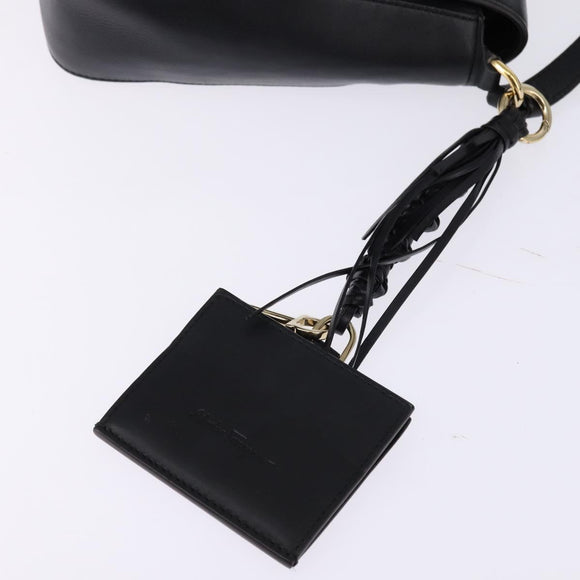 Salvatore Ferragamo Gancini Shoulder Bag Leather Black Gold Auth 145503