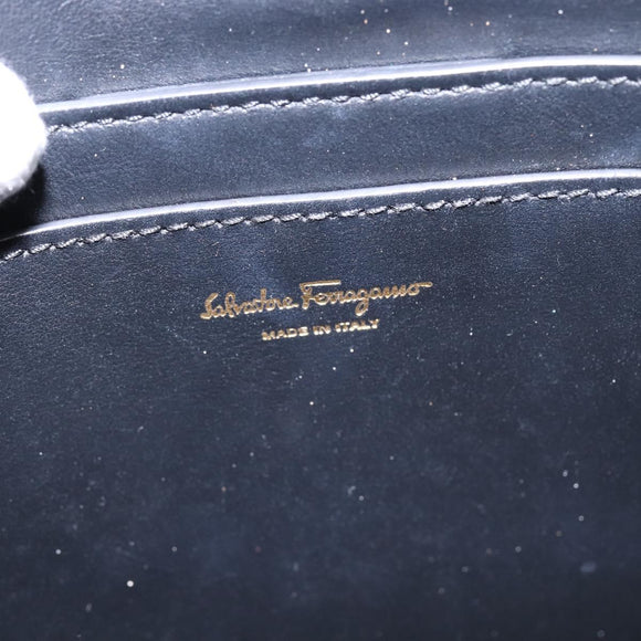 Salvatore Ferragamo Gancini Shoulder Bag Leather Black Gold Auth 145503