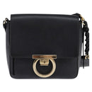 Salvatore Ferragamo Gancini Shoulder Bag Leather Black Gold Auth 145503-2